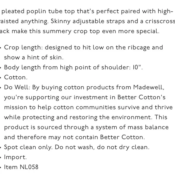 Madewell Poplin Crop Tube Top sz 4 NWT, Preppy, Summer - Picture 4 of 8